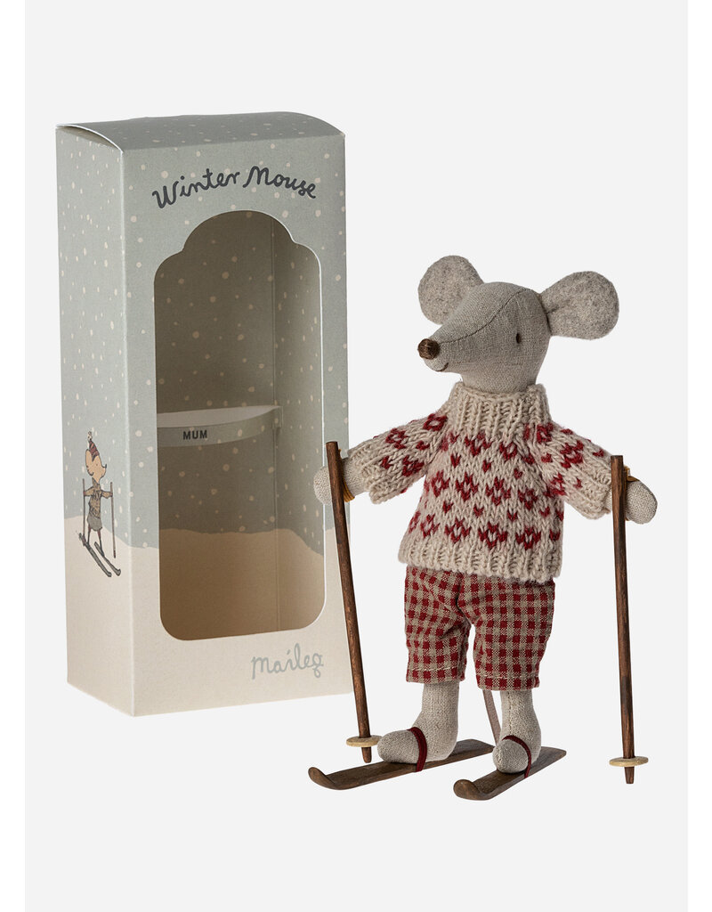 Maileg winter mouse with ski set mum