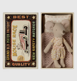 Maileg little sister mouse in a match box