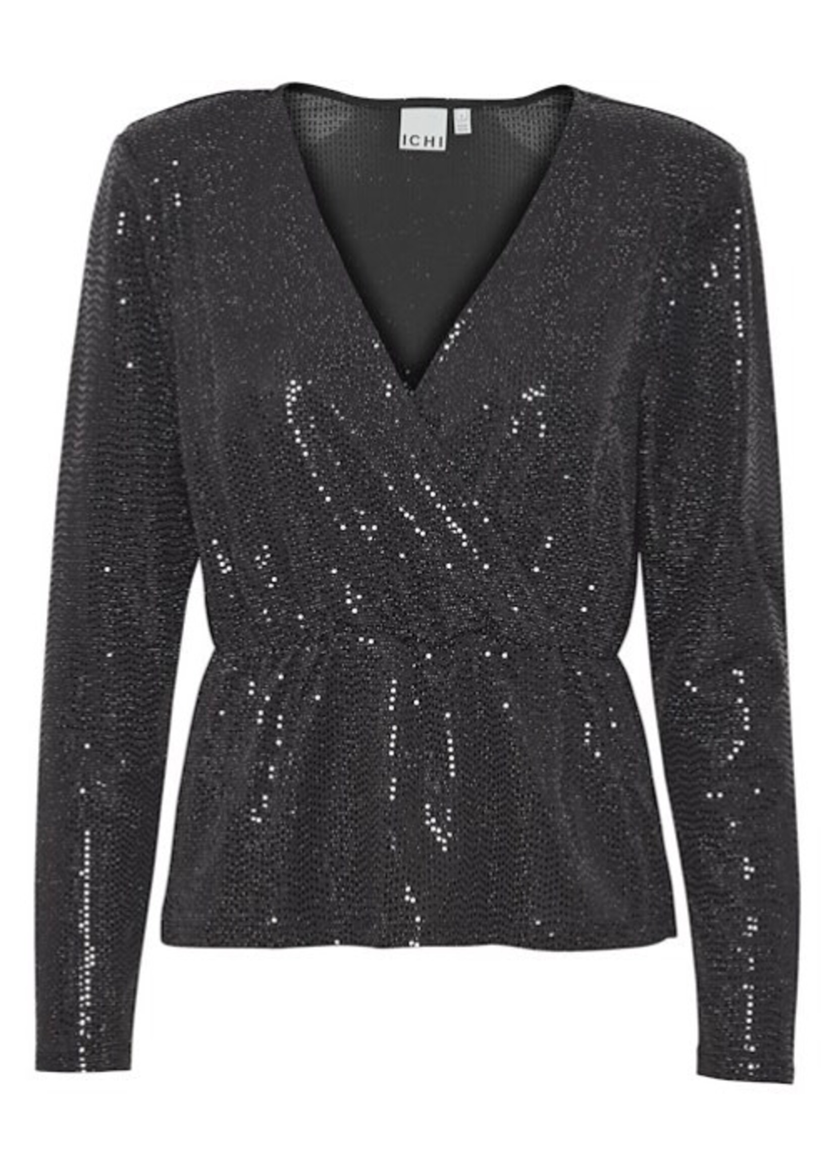 ICHI Ihloane overslag top zwart glitter