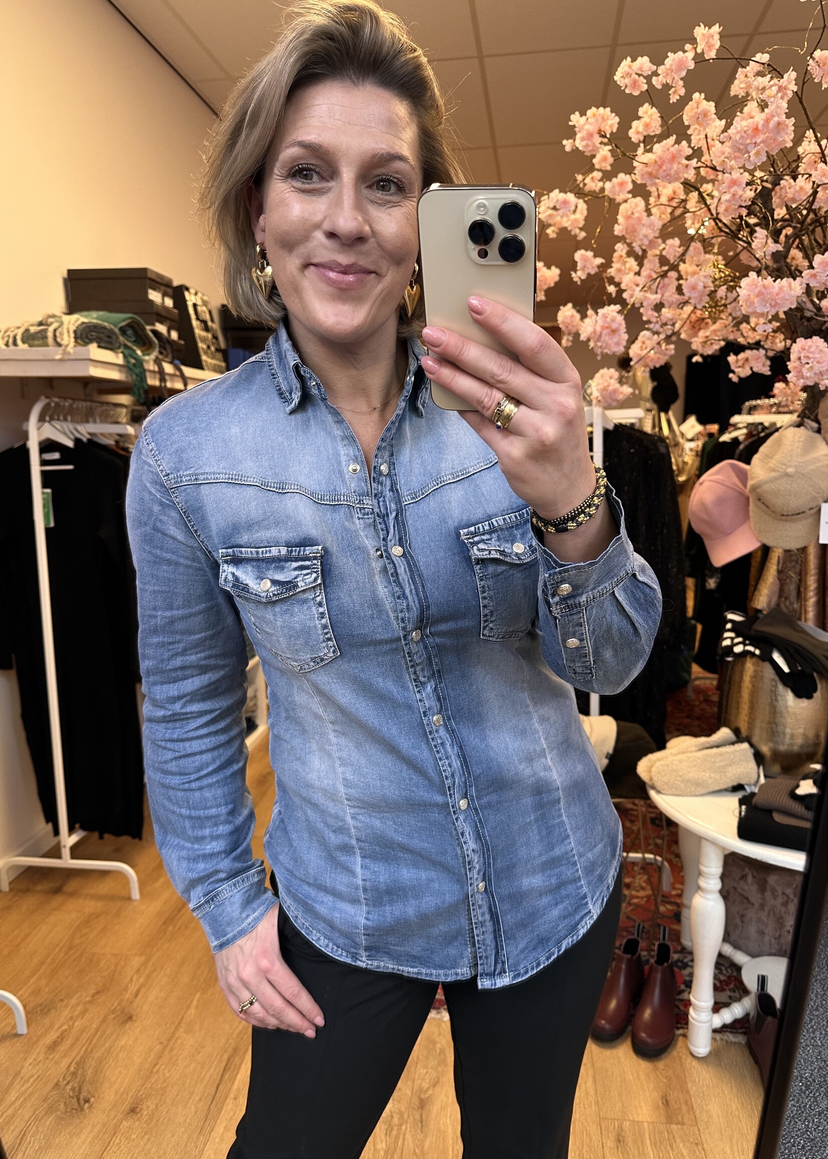 Spijker blouse getailleerd Lara