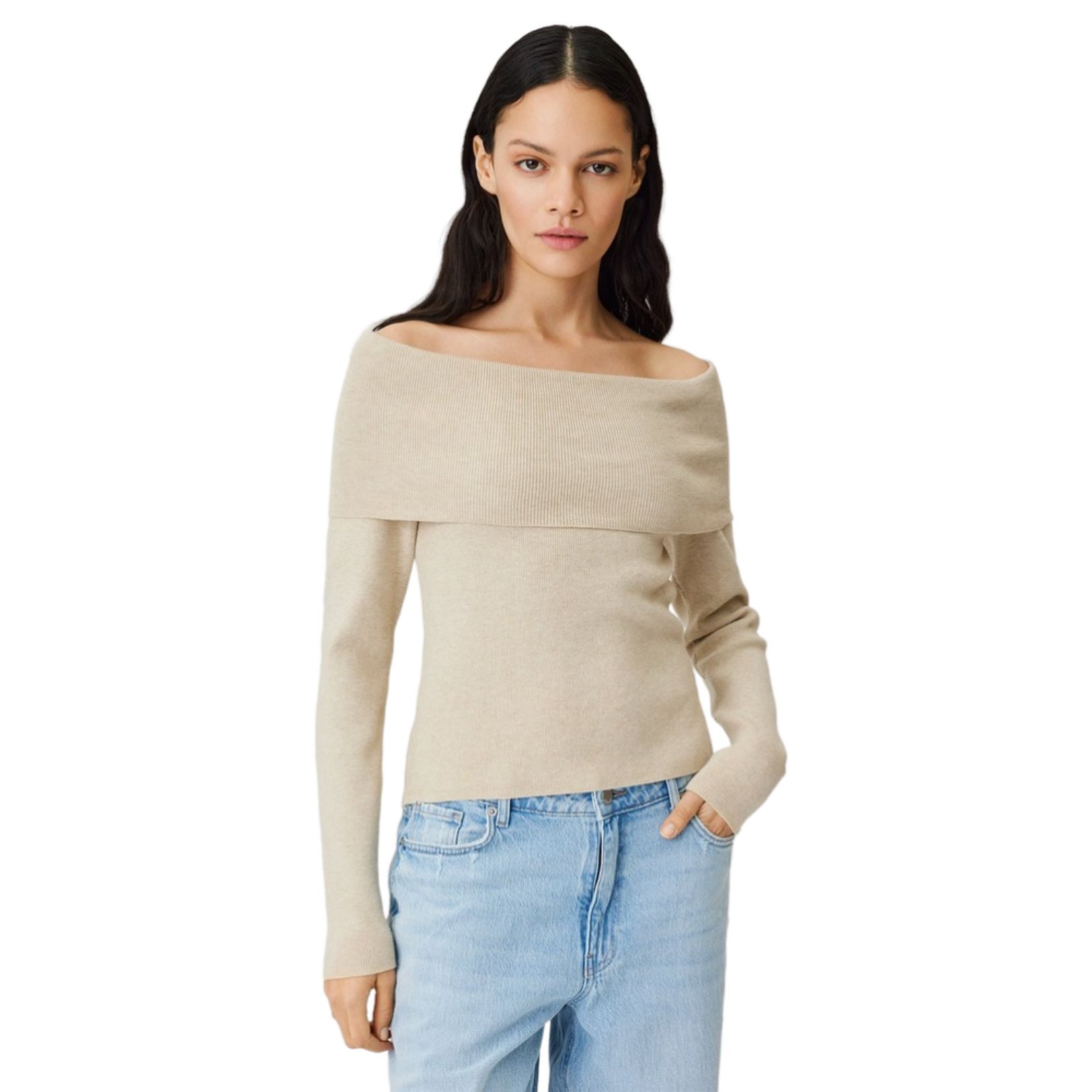 Moss Copenhagen Inasofia Rachelle off shoulder sweater beige