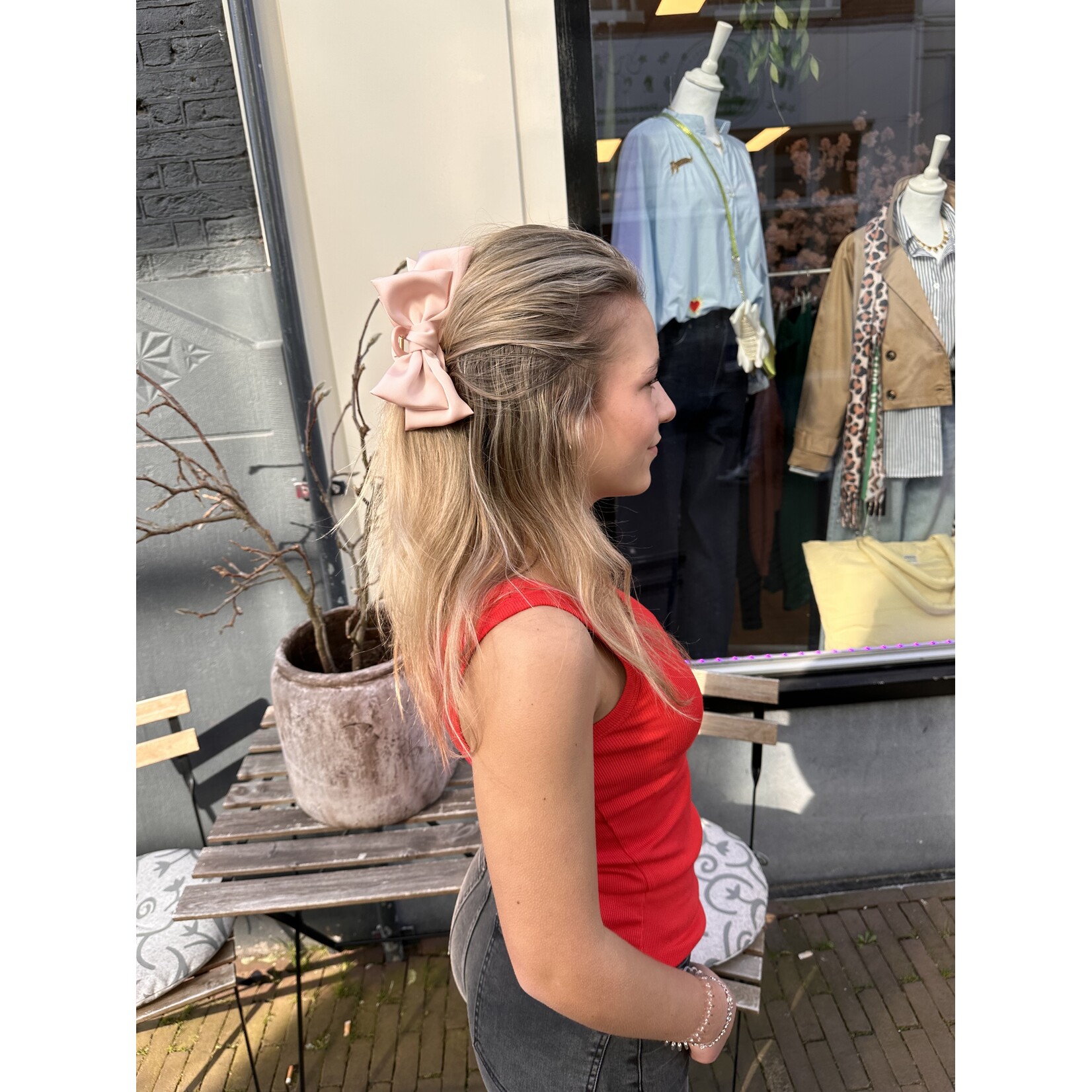 Haarclip strik licht roze