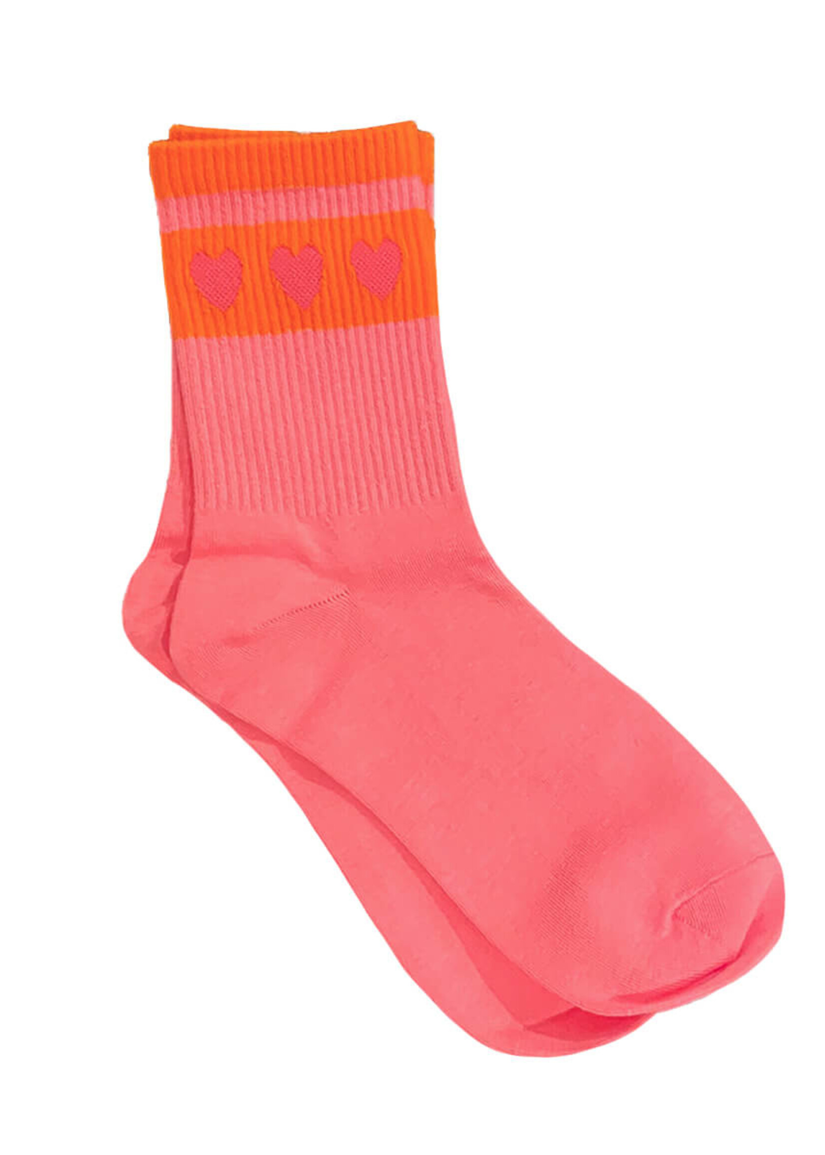 Sokken hartje roze / oranje one size