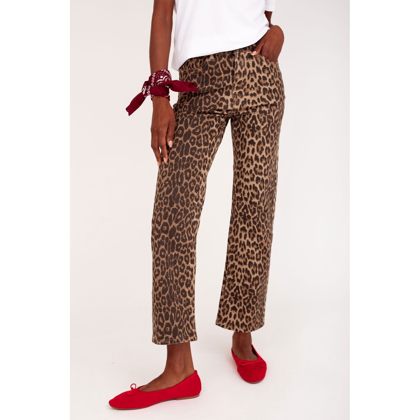Jeans straight leopard beige