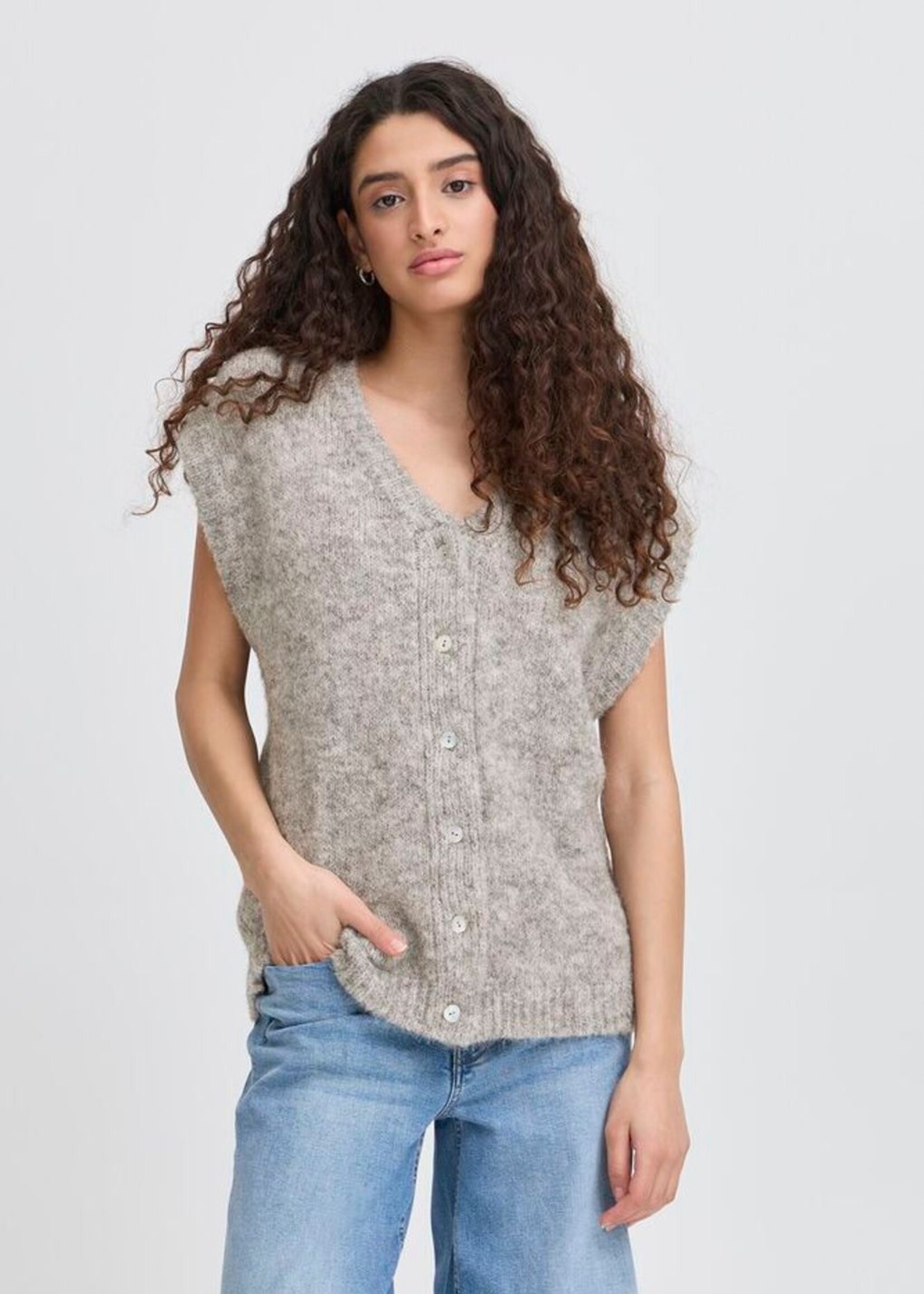 ICHI Ihbelablue gebreid gilet grijs