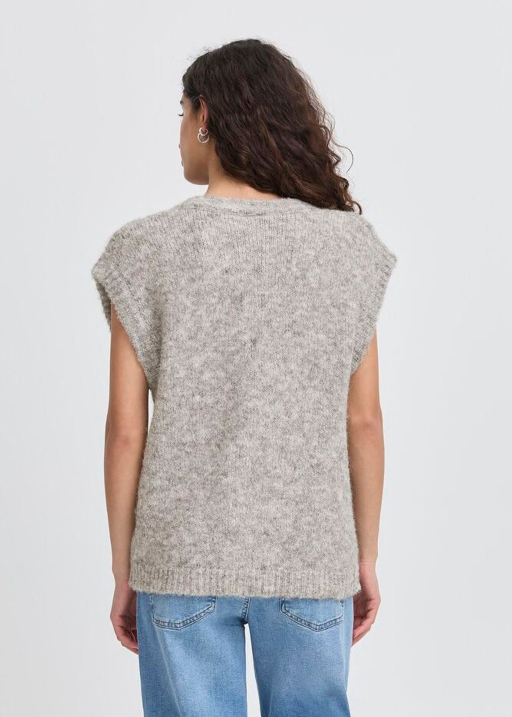 ICHI Ihbelablue gebreid gilet grijs