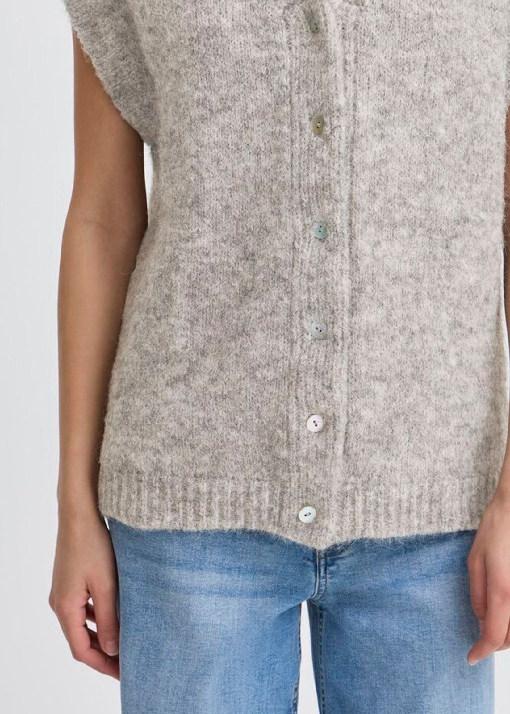 ICHI Ihbelablue gebreid gilet grijs