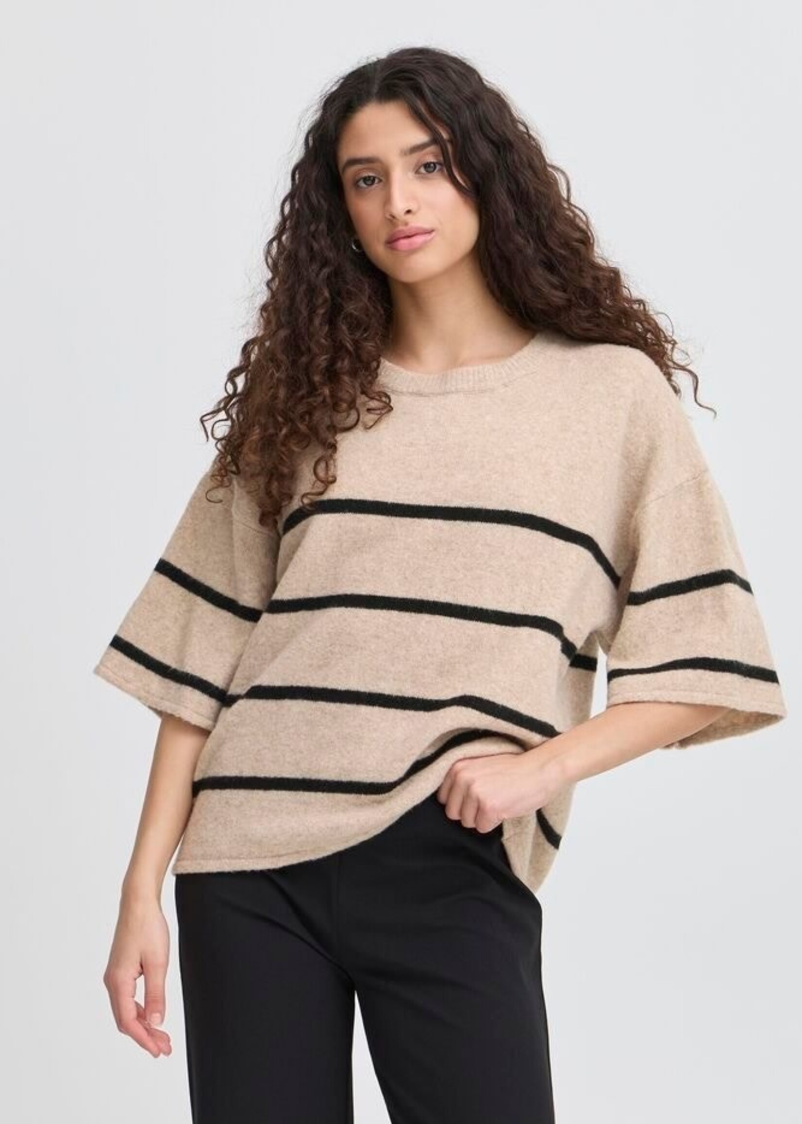 ICHI Ihdasila gebreide trui SS streep beige