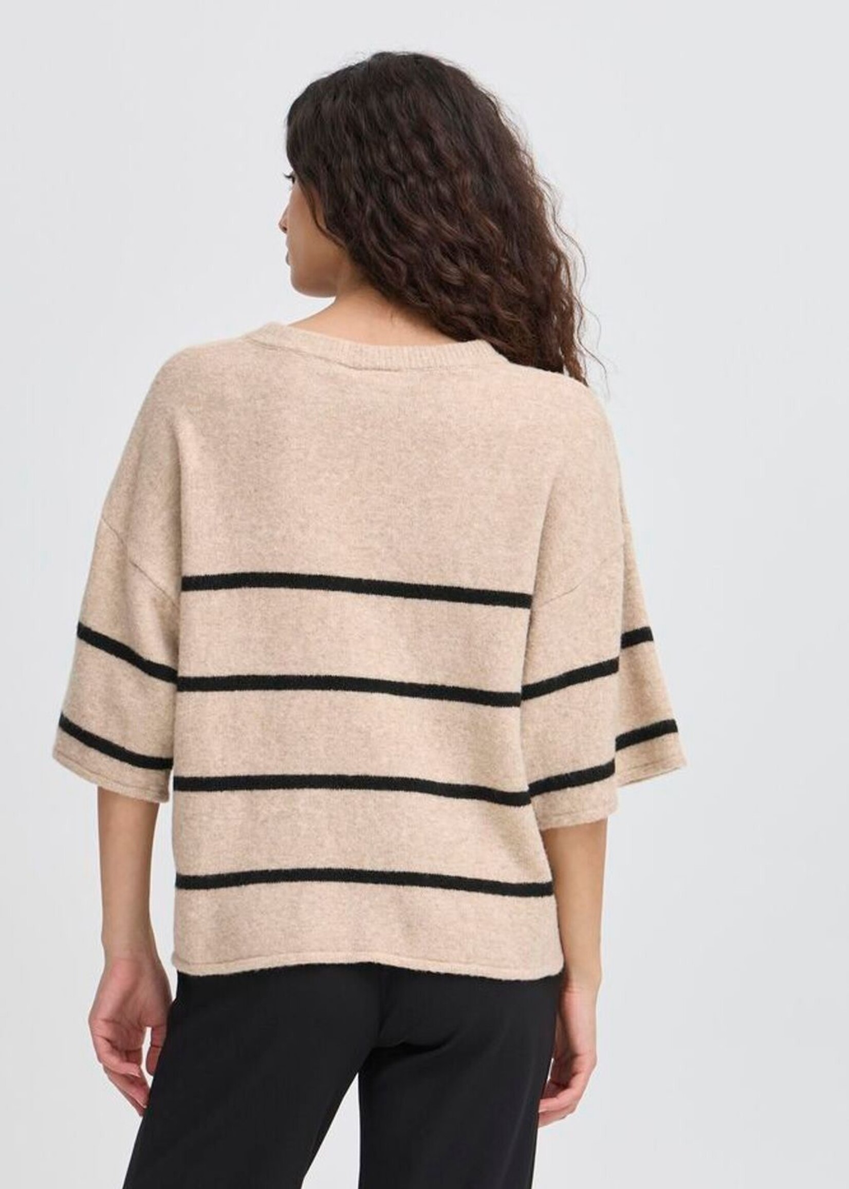 ICHI Ihdasila gebreide trui SS streep beige