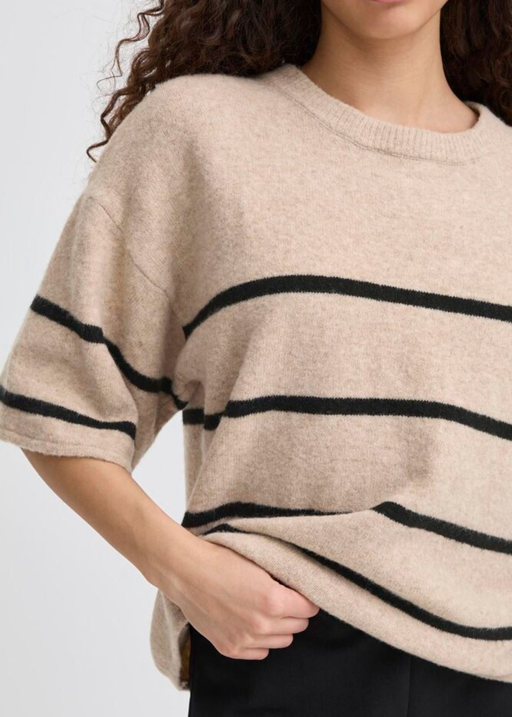 ICHI Ihdasila gebreide trui SS streep beige