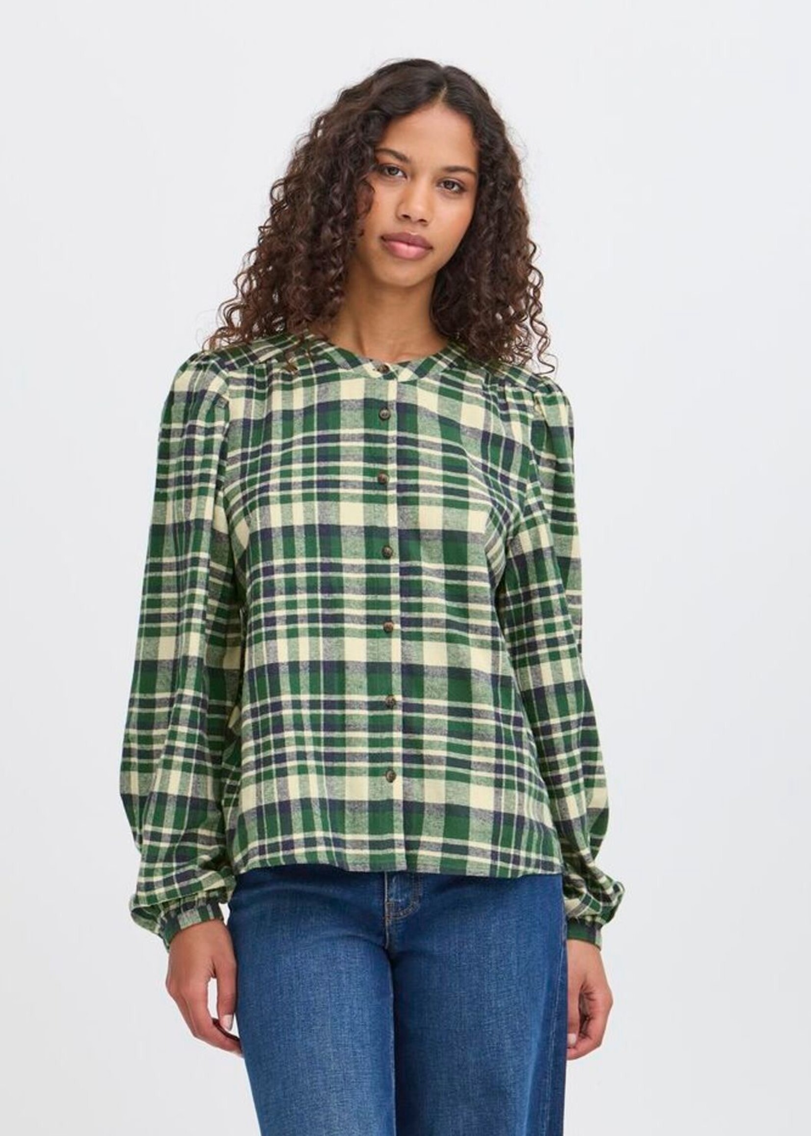 ICHI Ihtamanna blouse ruit groen
