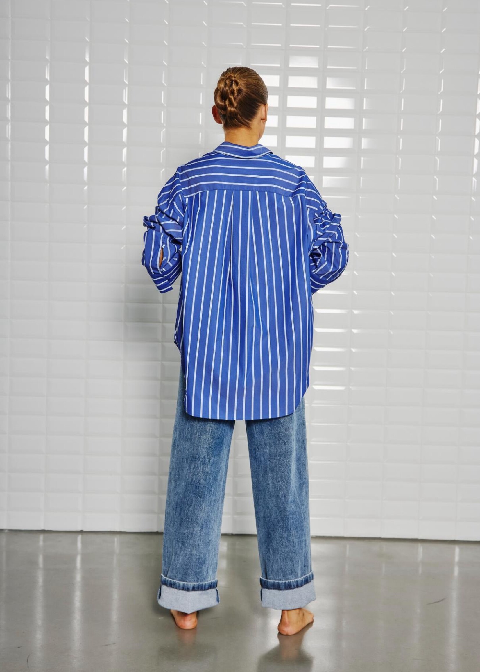 With Black Withblack Nolan streep overhemd blauw
