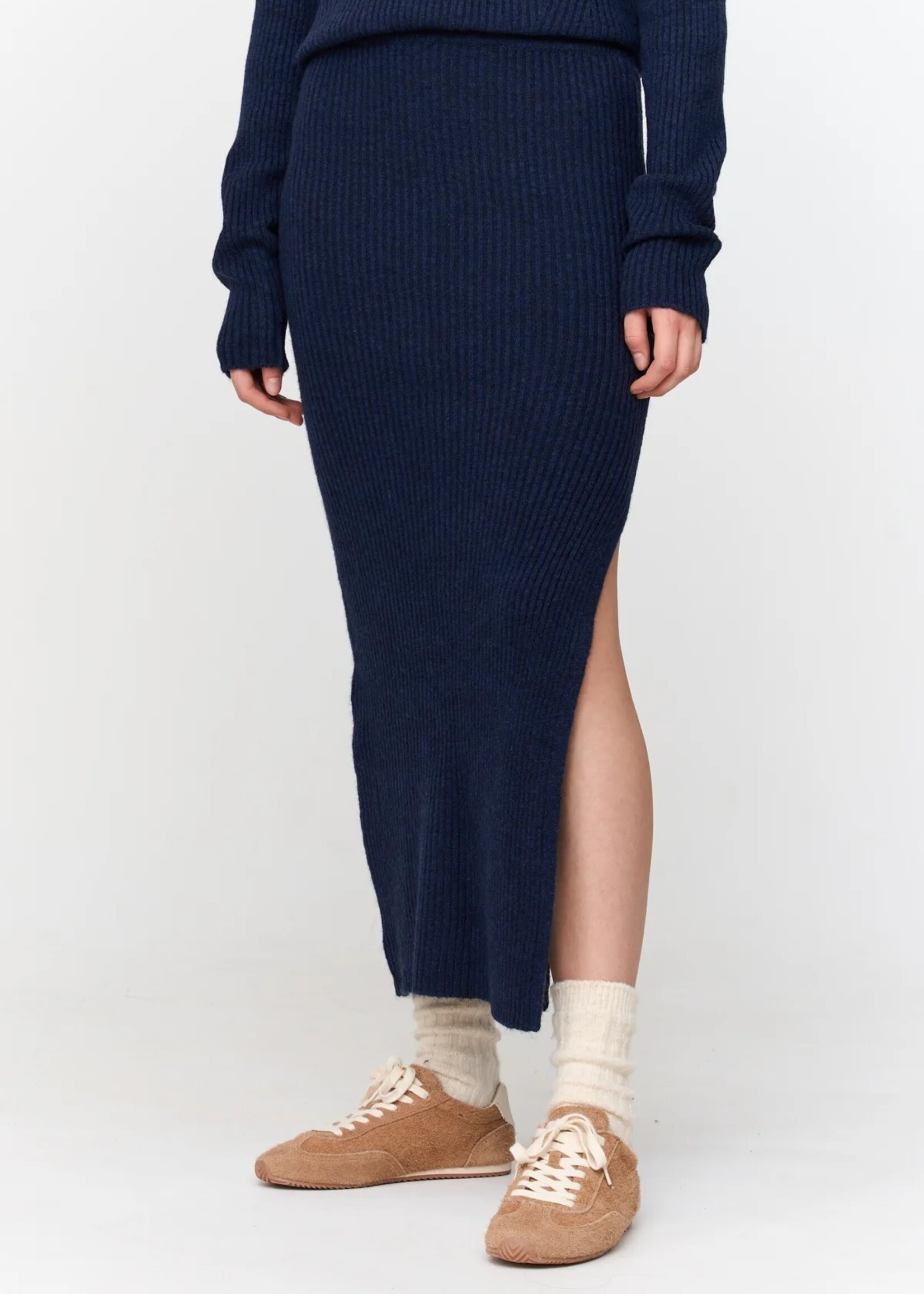 24Colours 24Colours lange gebreide rok Saar navy