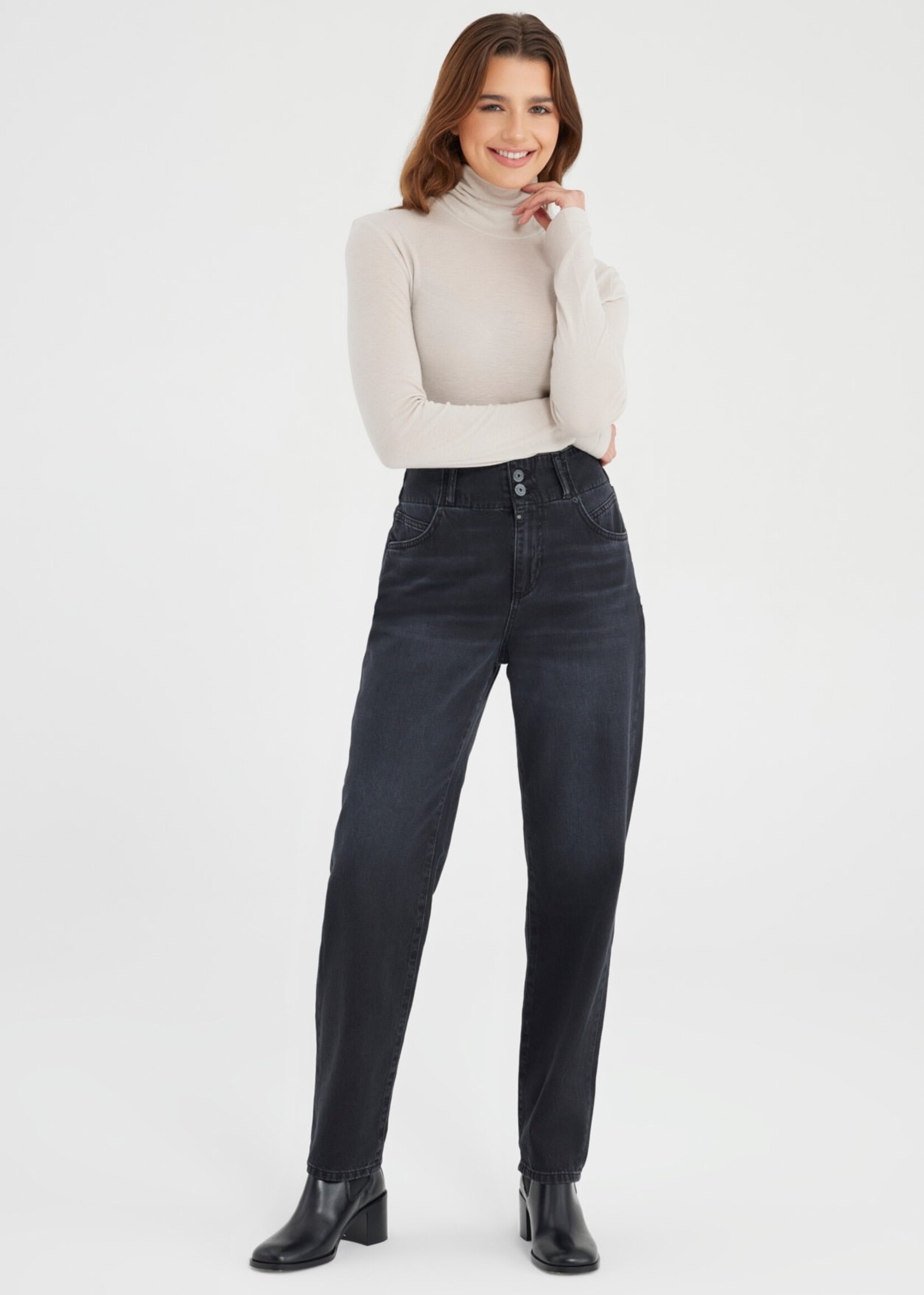 C.O.J. COJ Hight waist cropped jeans Jasmin zwart