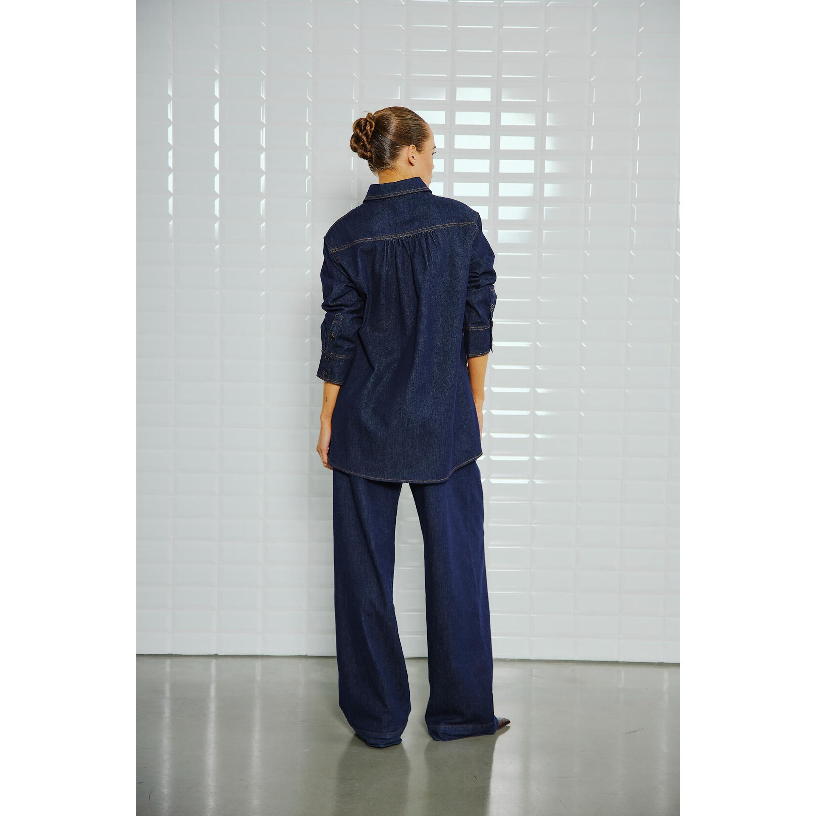 With Black Withblack Odette long denim shirt blauw