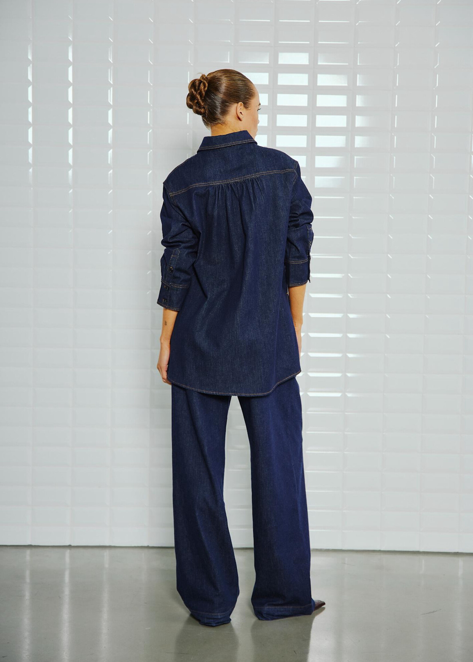 With Black Withblack Odette long denim shirt blauw