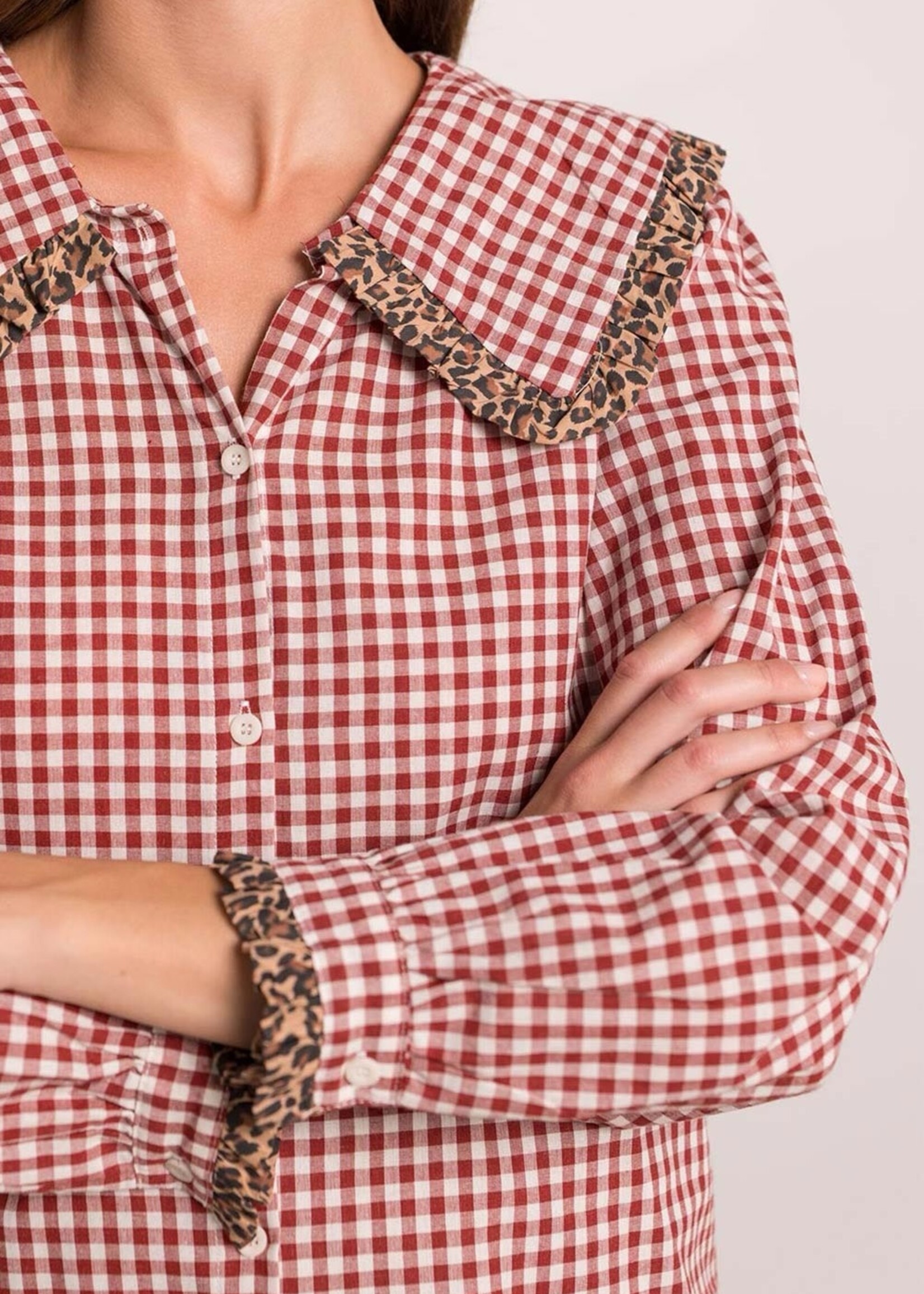 Blouse Marie ruit leopard bordeaux