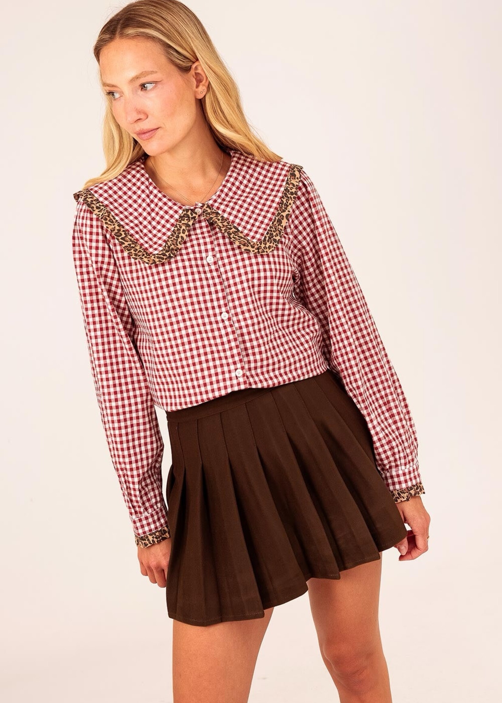 Blouse Marie ruit leopard bordeaux