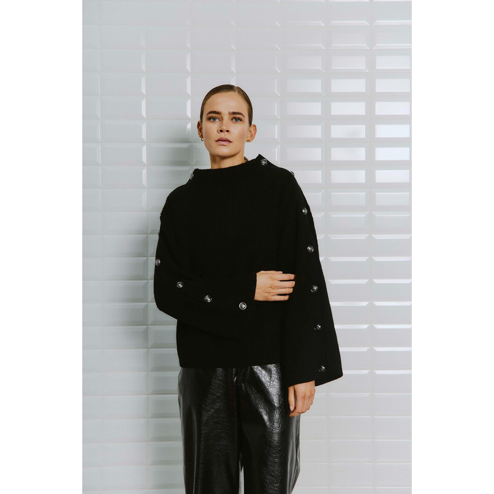 With Black With Black Lines rib pullover zwart
