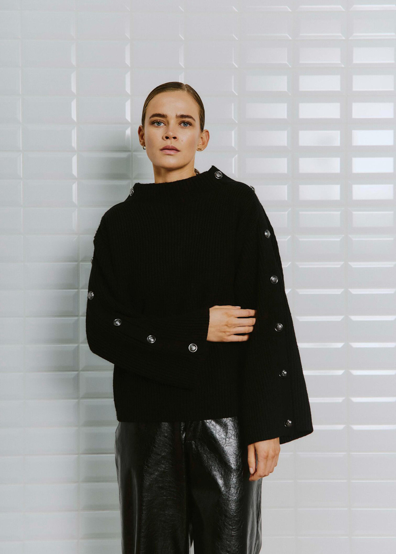 With Black With Black Lines rib pullover zwart