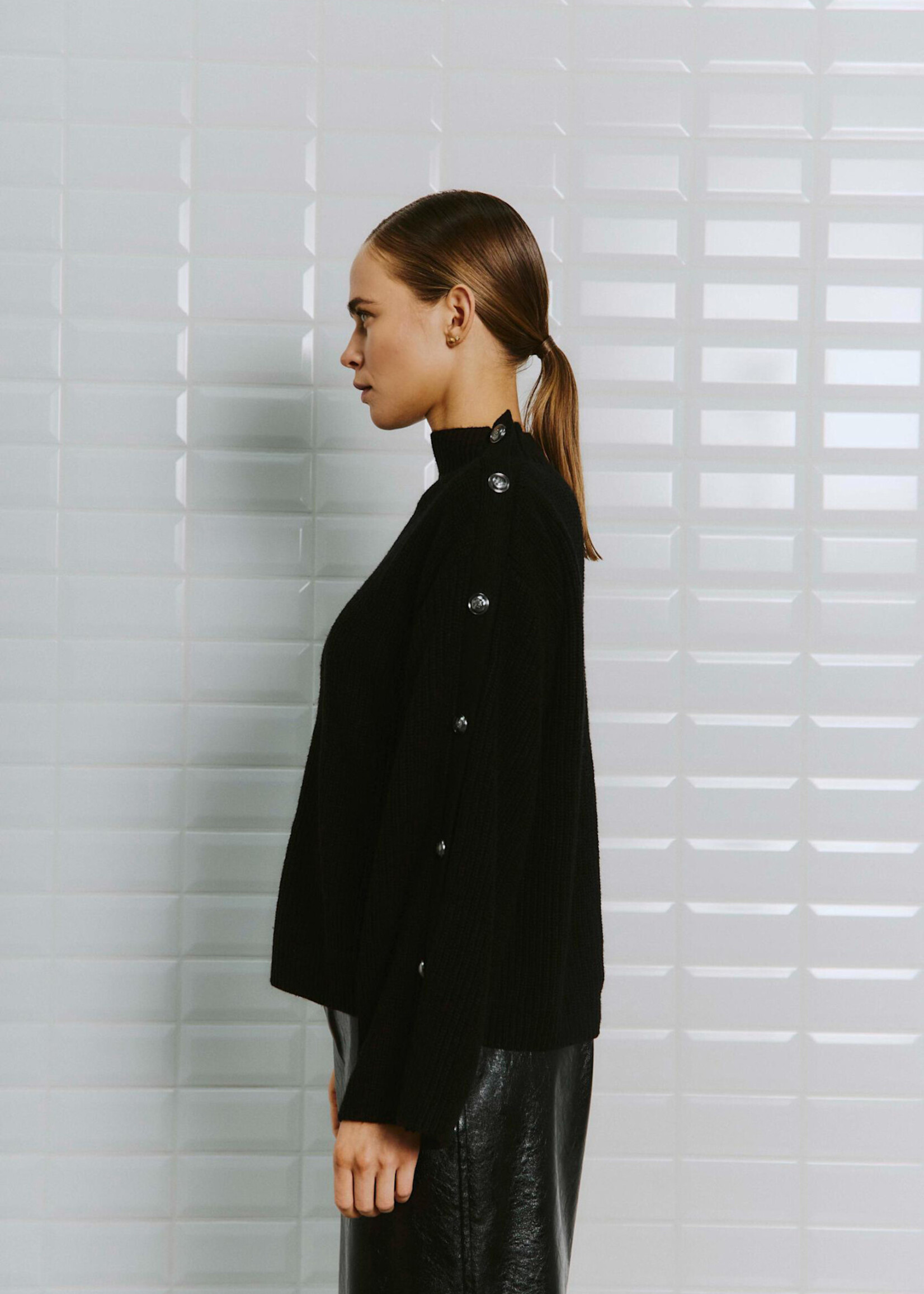With Black With Black Lines rib pullover zwart