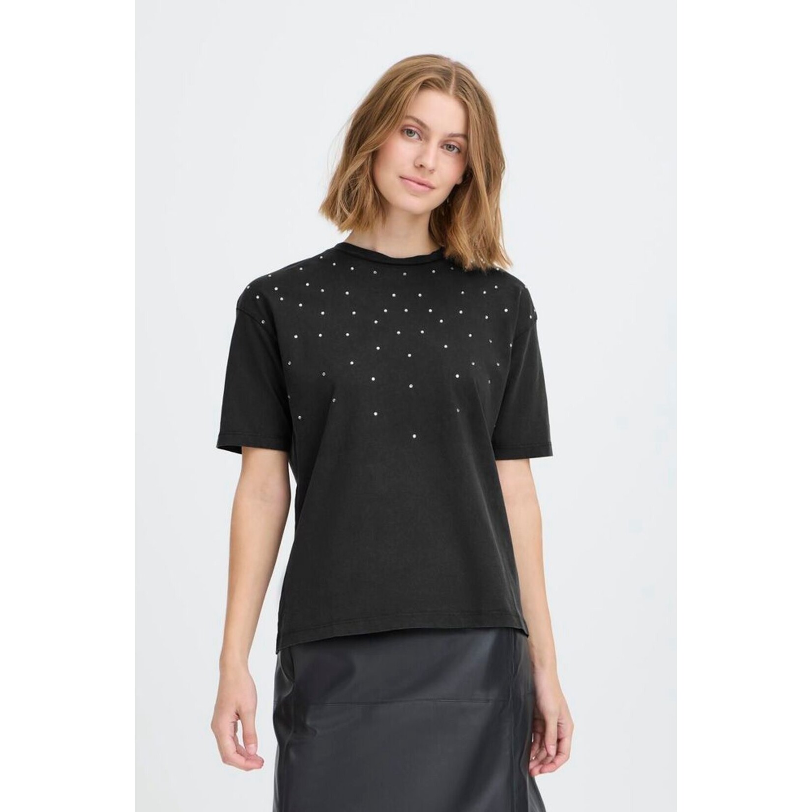 ICHI t-shirt Ihpeonie zwart glitter