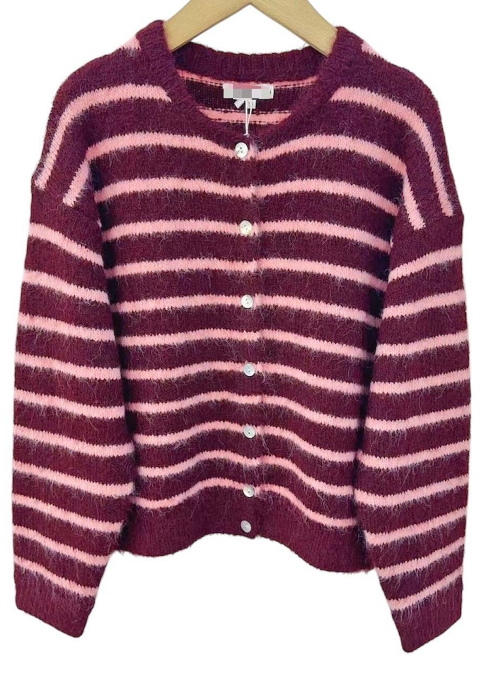 Gebreid vest Cherrie streep bordeaux / roze
