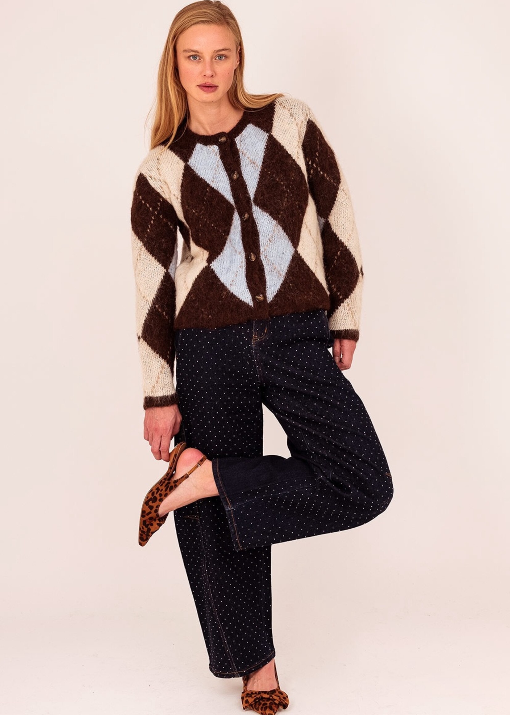 Vest ruit Chrissy bruin