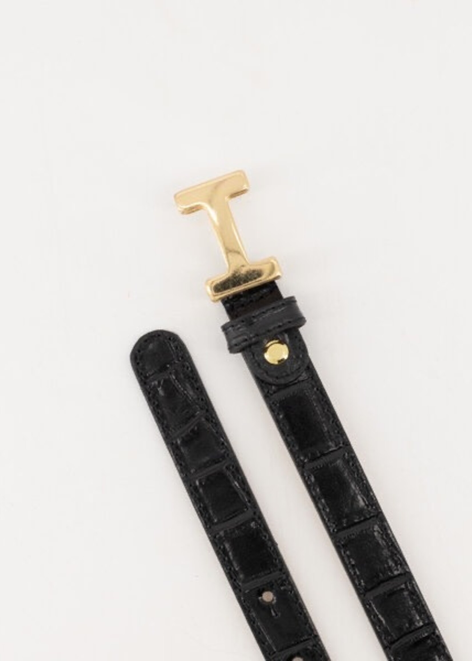 Leren Croco riem Marie zwart