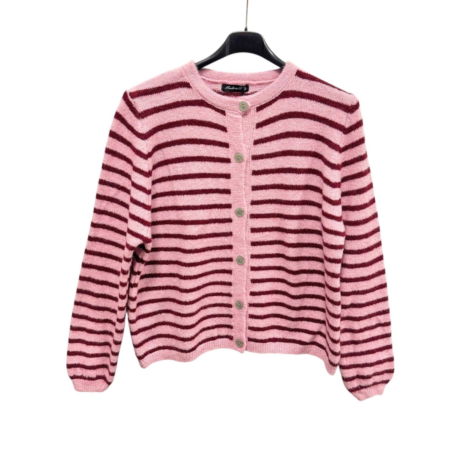 Gebreid vest Nicole streep bordeaux/roze