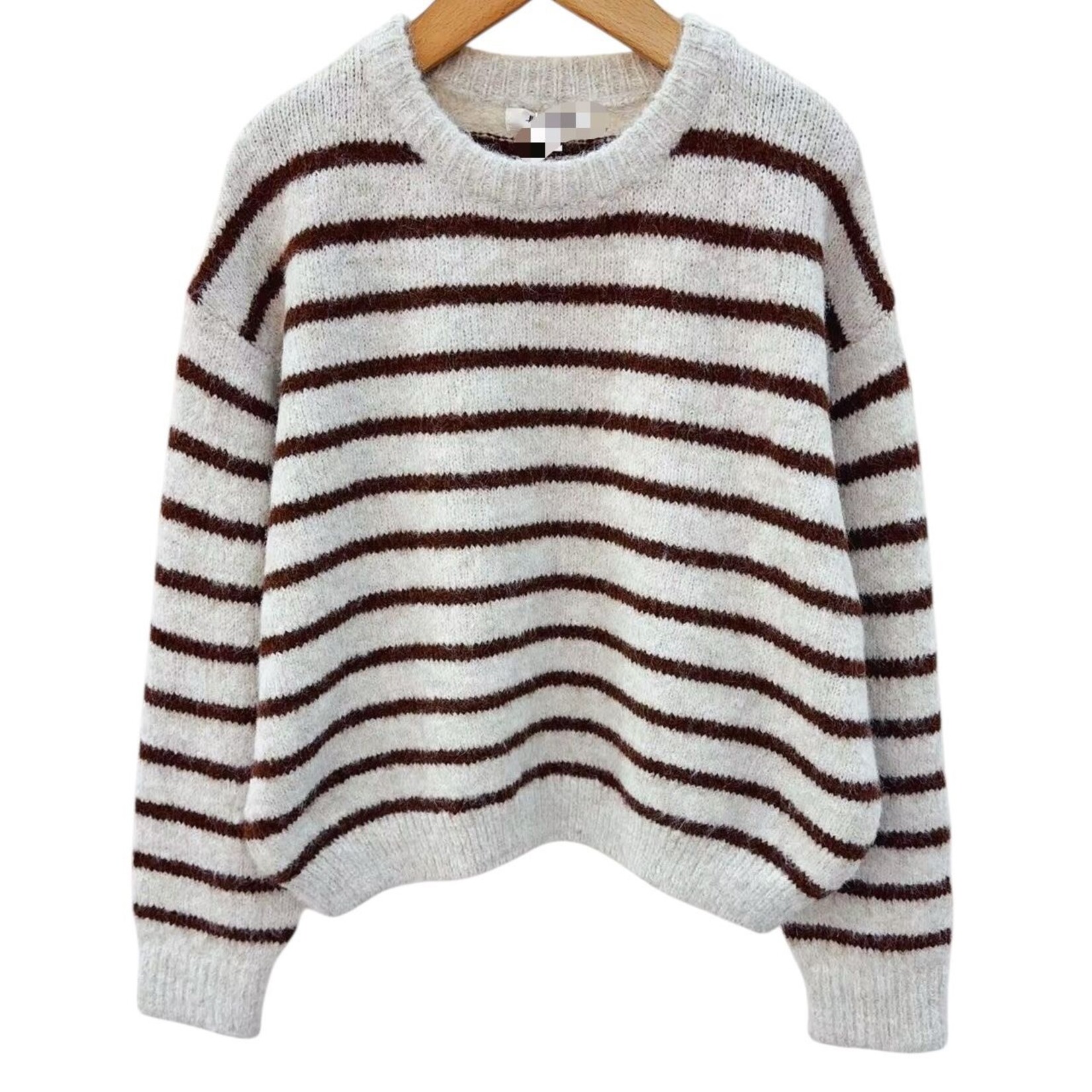 Gebreide trui Nora streep bruin