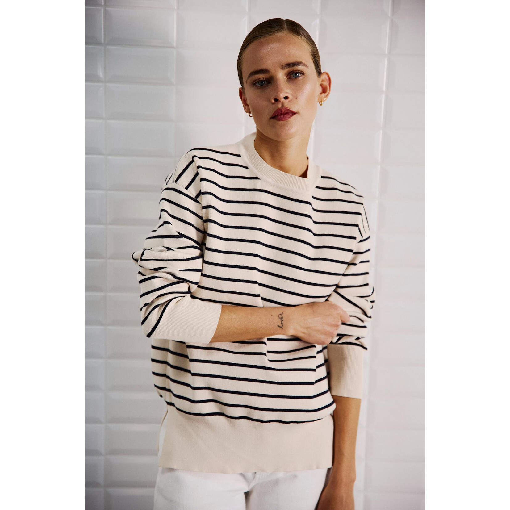 With Black Withblack Barbara trui streep navy