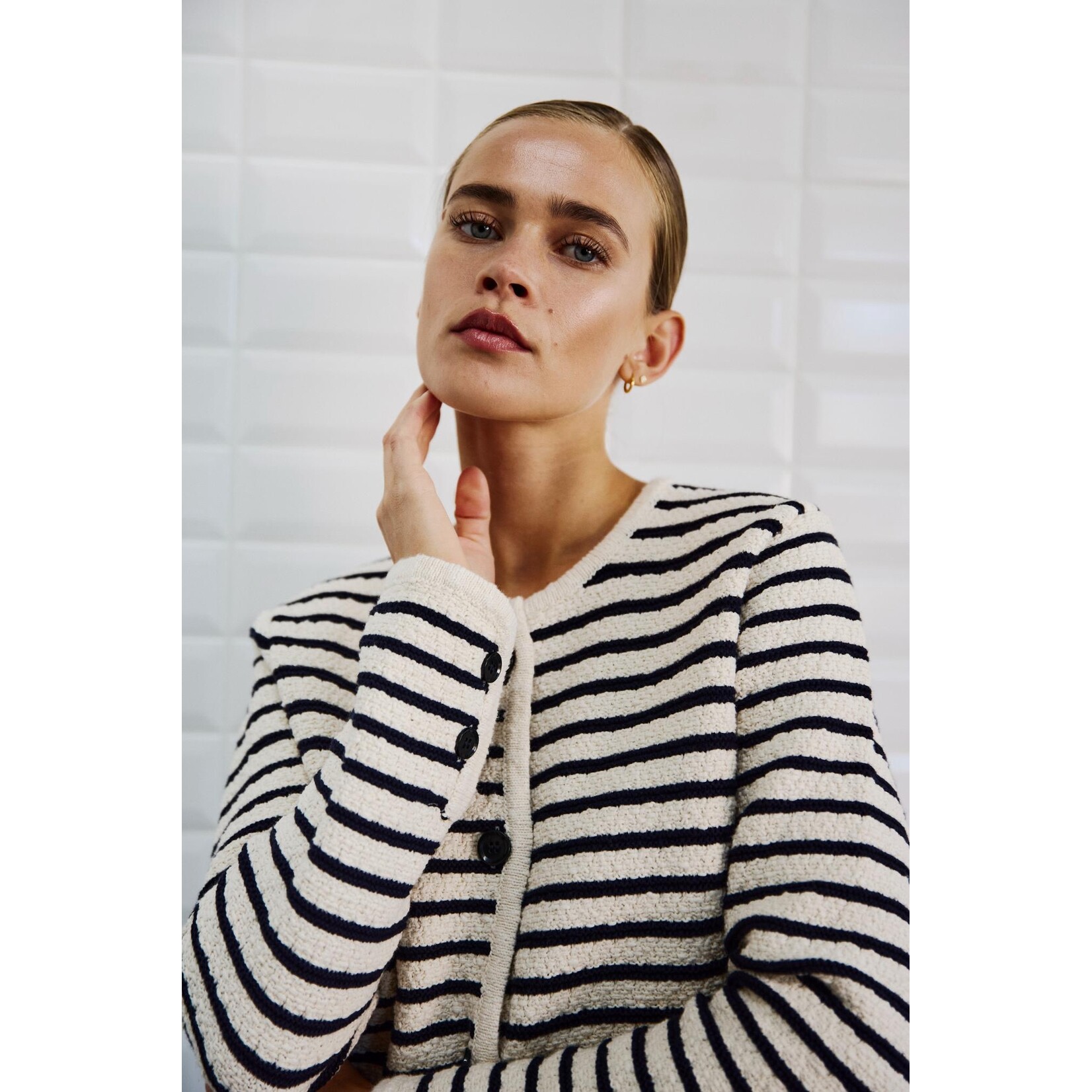 With Black WIthblack Merian boucle vest streep