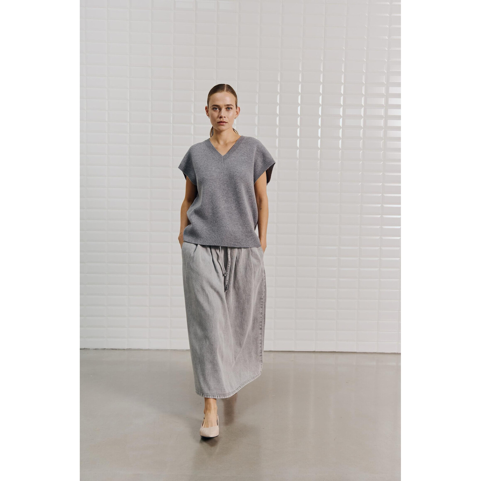 With Black Withblack Penelope denim maxi rok grijs