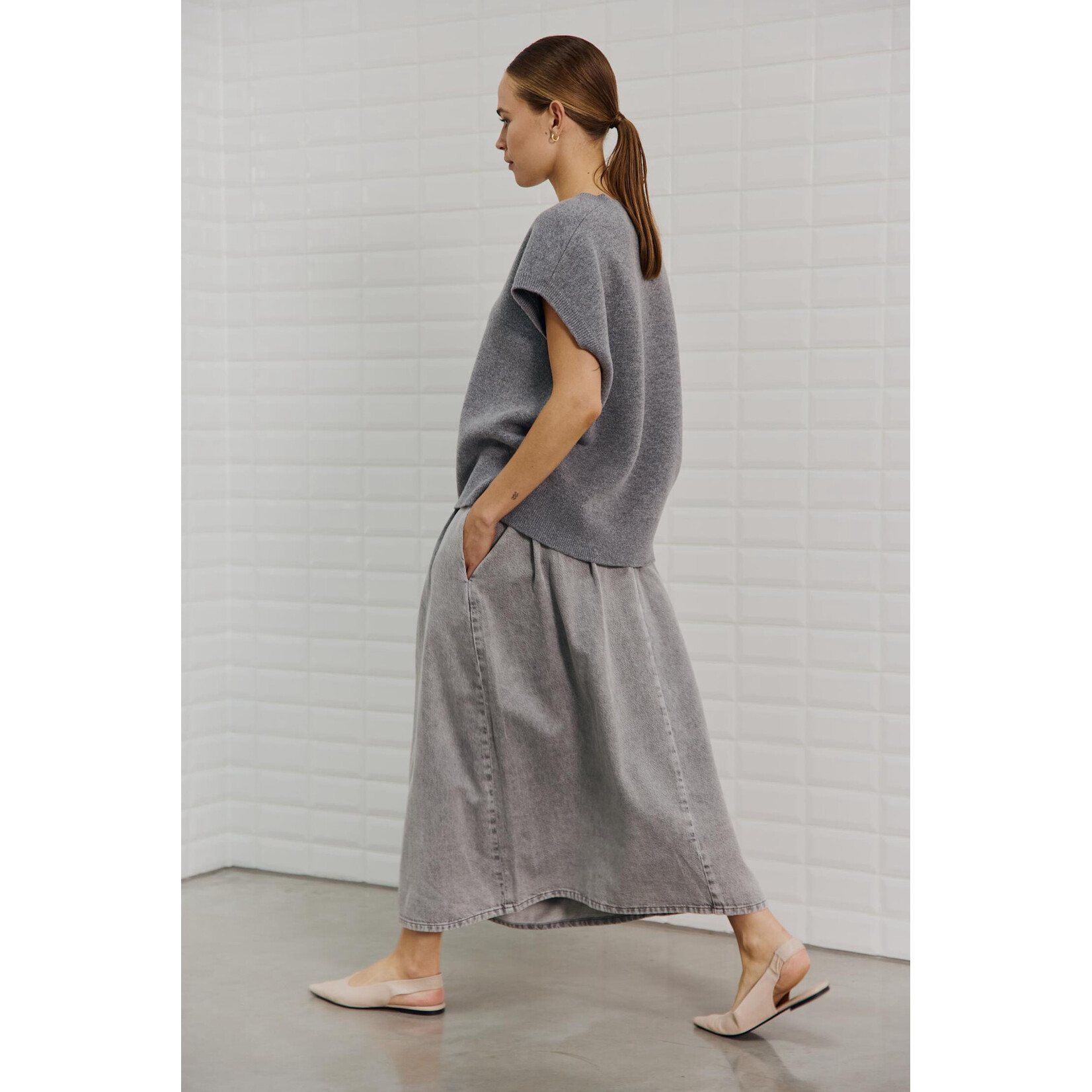 With Black Withblack Penelope denim maxi rok grijs