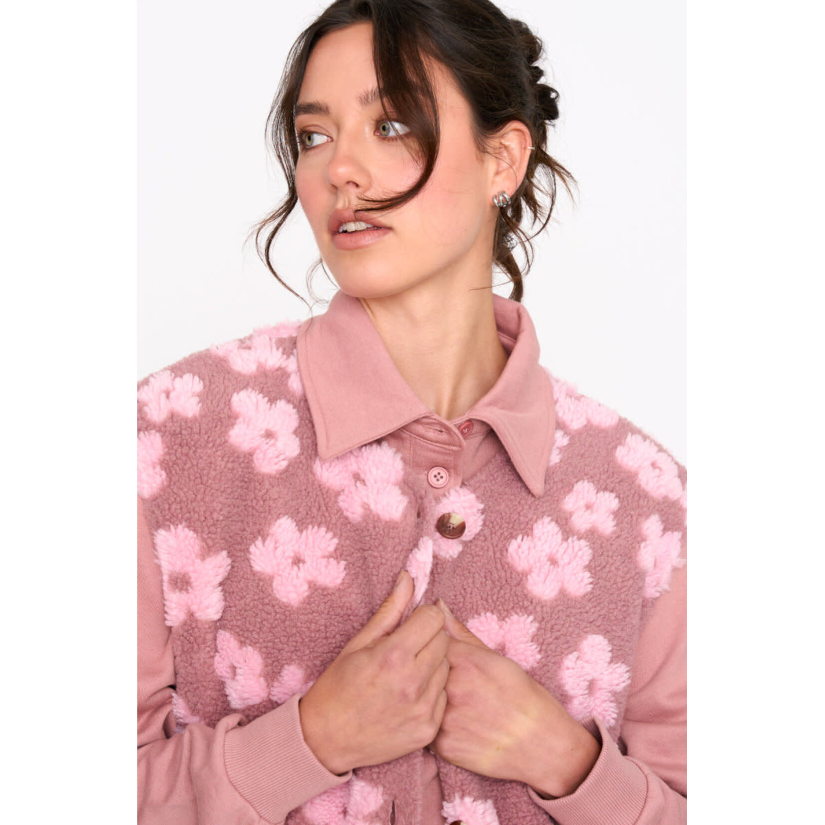 24Colours 24Colours teddy gilet flower roze