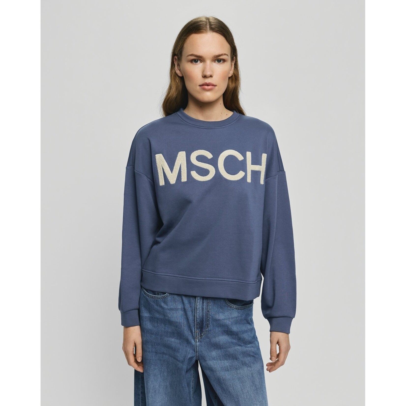 Moss Copenhagen Mela Briena  MSCH logo sweater blauw