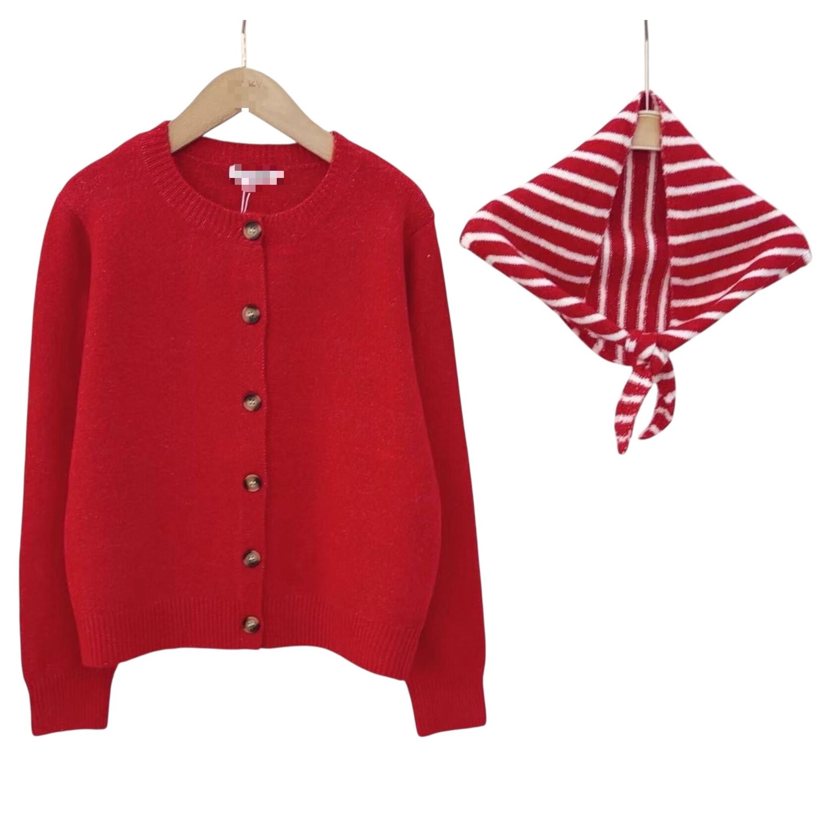 Gebreid vest Maloe met sjaaltje rood