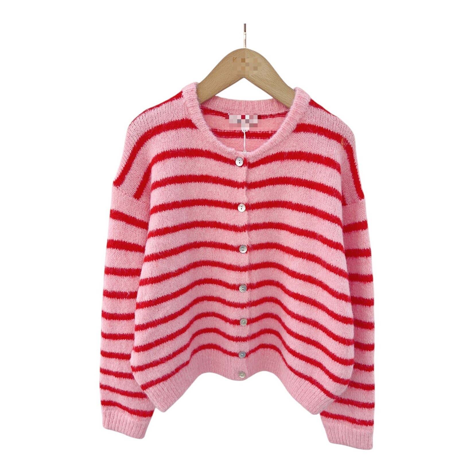 Gebreid vest Cherrie streep rood / roze