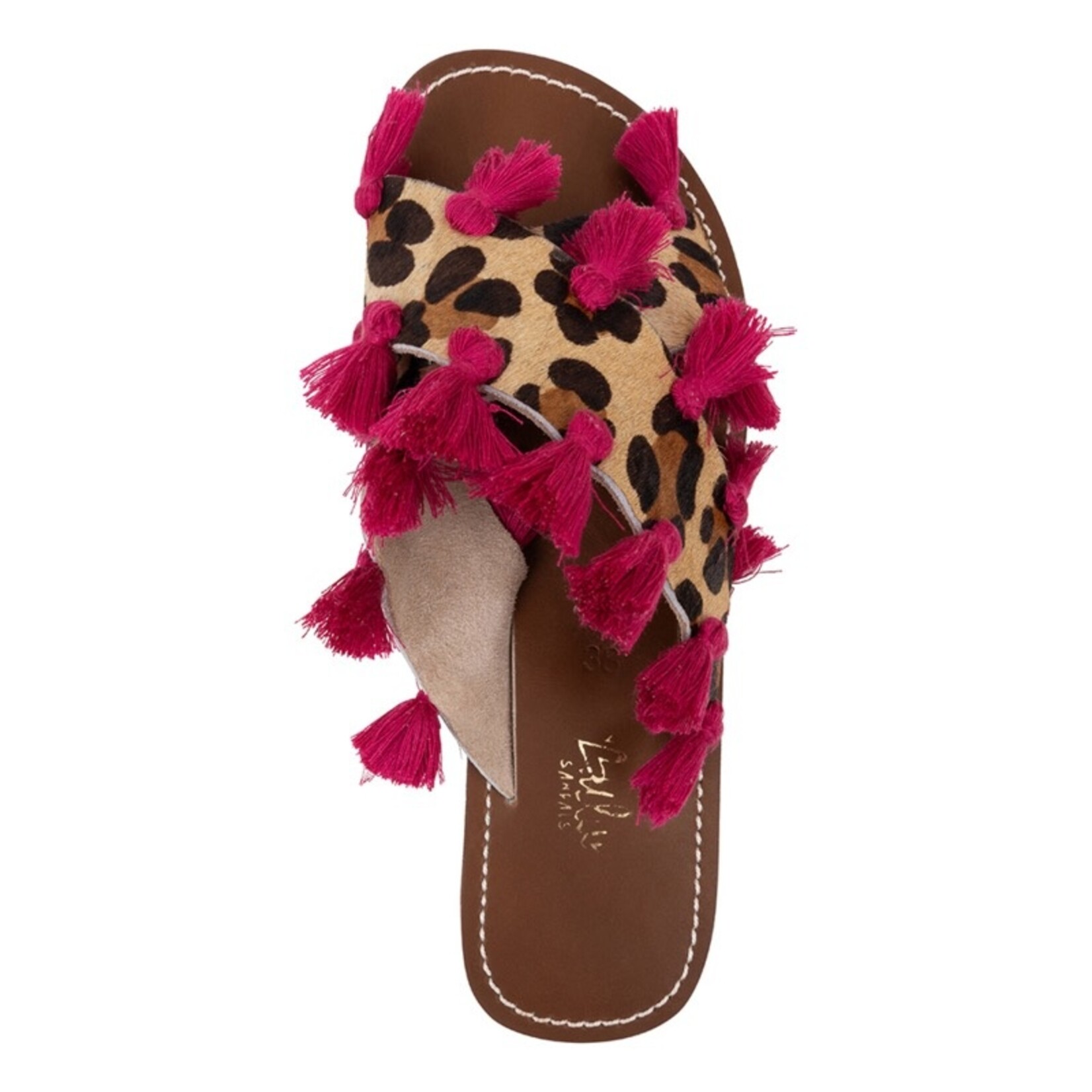 Bulu leren sandalen leopard pink