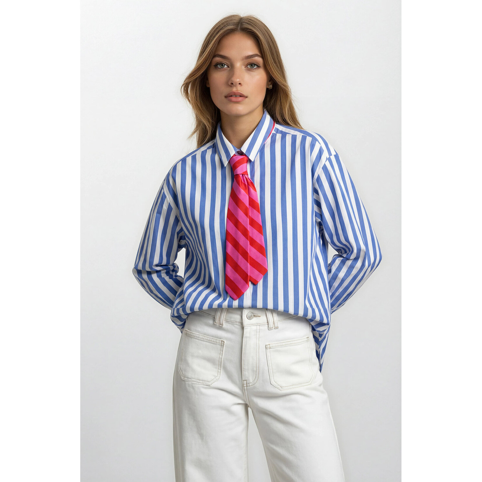 Stropdas streep roze/rood