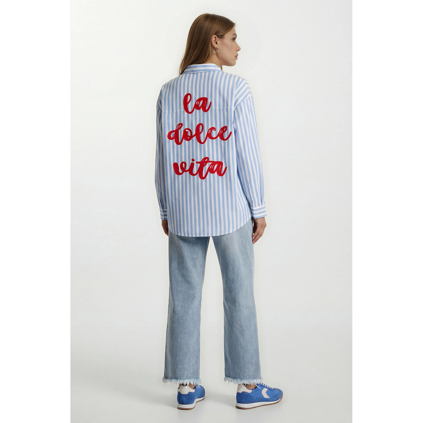 Streep blouse Dolce Vita blauw