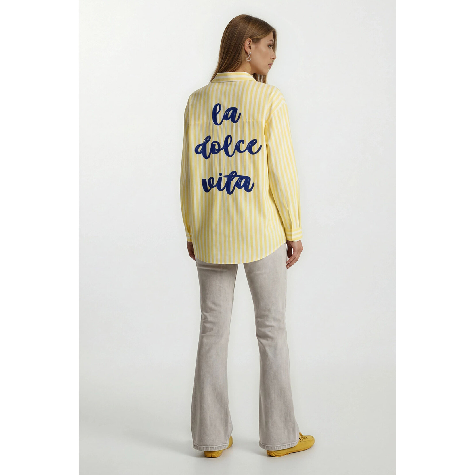 Streep blouse Dolce Vita geel