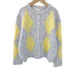 Gebreid vest ruit grijs/geel