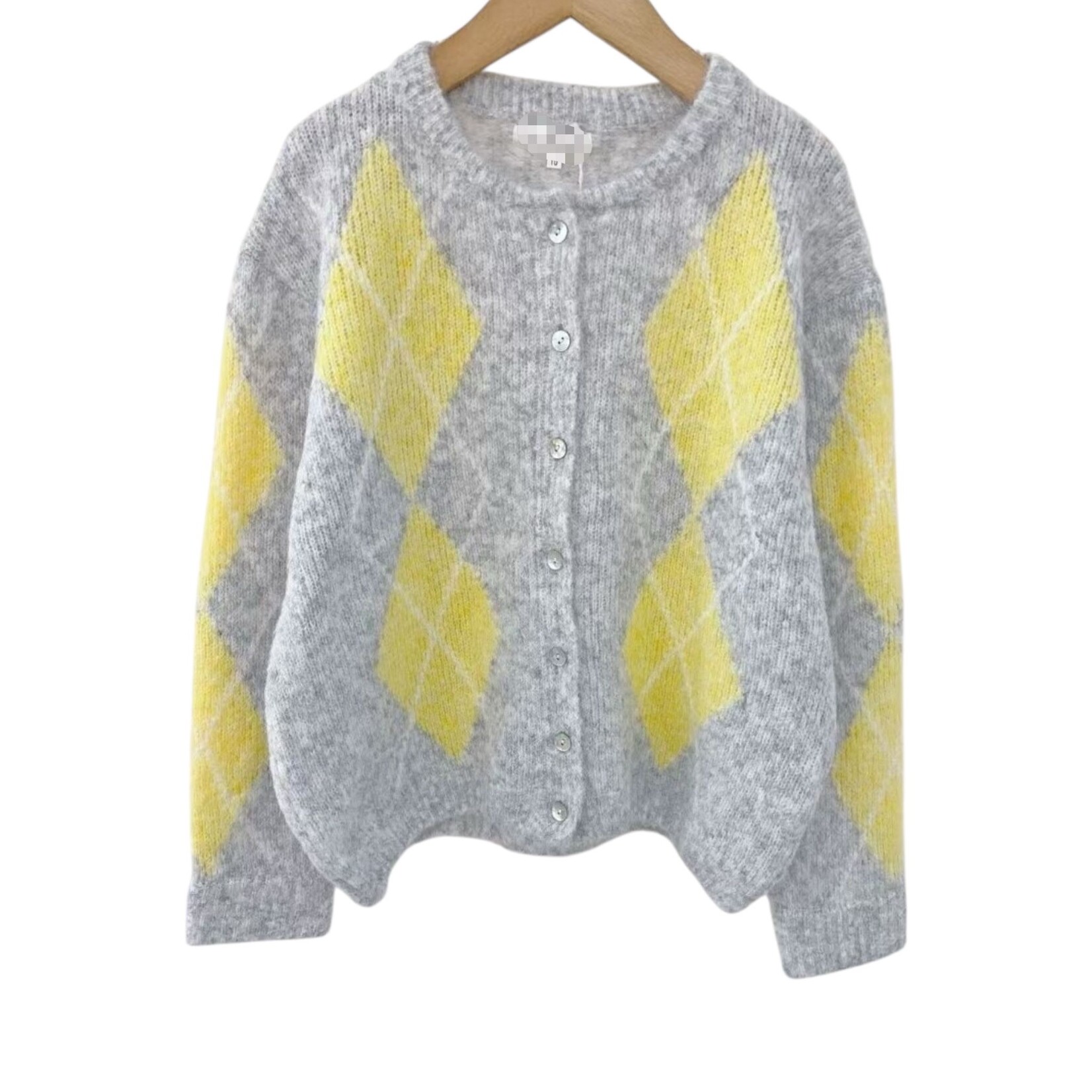 Gebreid vest ruit grijs/geel