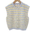 Gebreid gilet streep grijs/geel