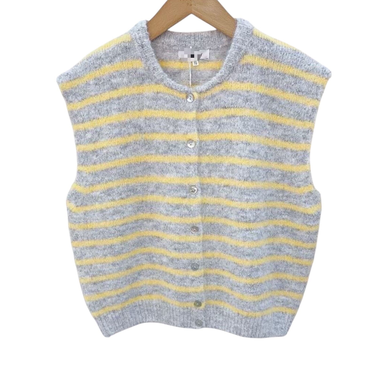 Gebreid gilet streep grijs/geel