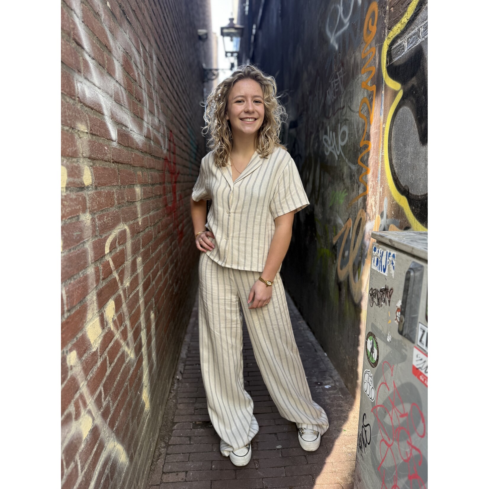 24Colours 24Colours streep broek Manon Beige