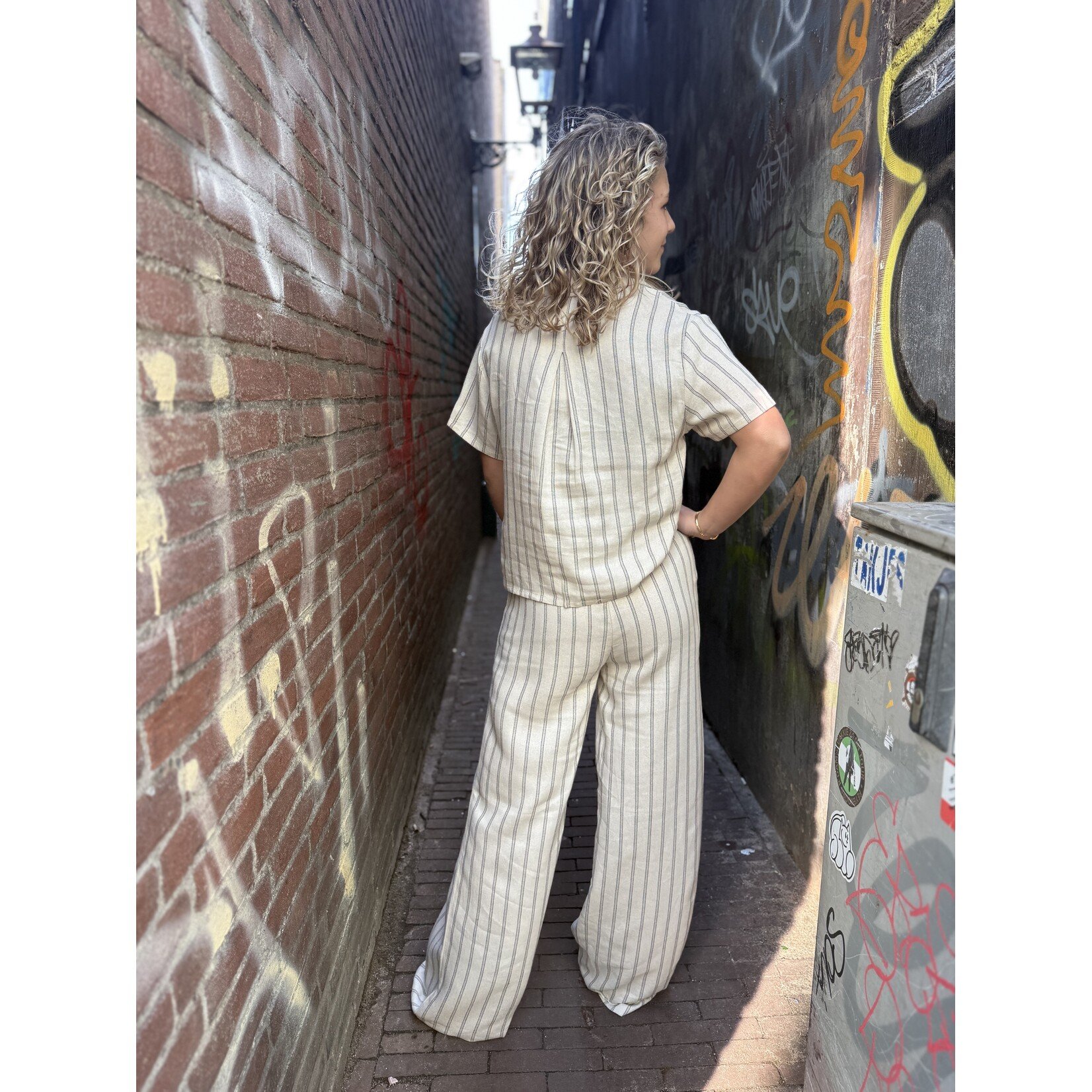 24Colours 24Colours streep broek Manon Beige