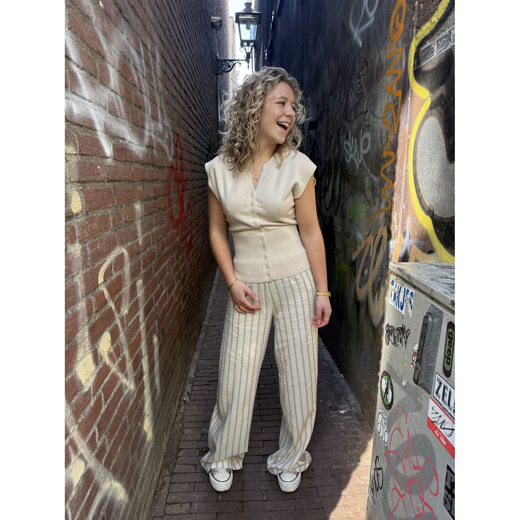 24Colours 24Colours streep broek Manon Beige